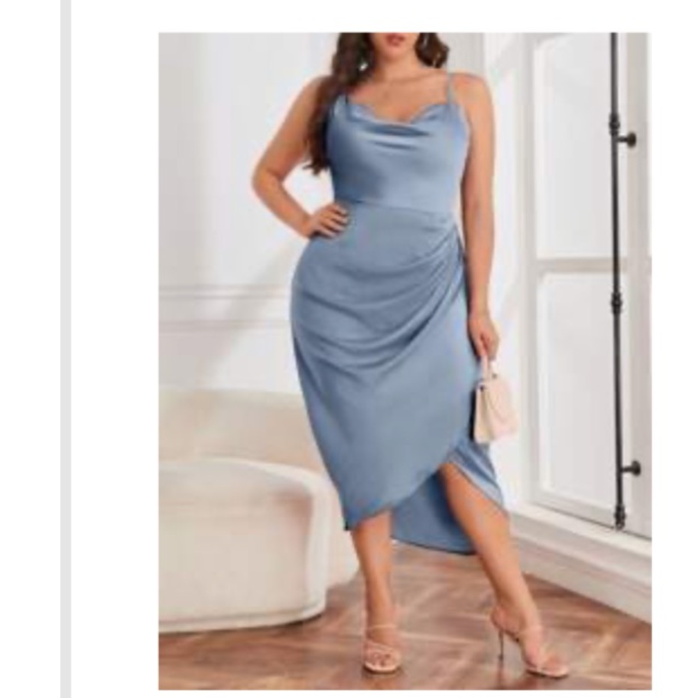 NWT! Powder blue draped neckline dress